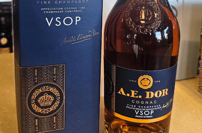 A.E. Dor VSOP Cognac and packaging